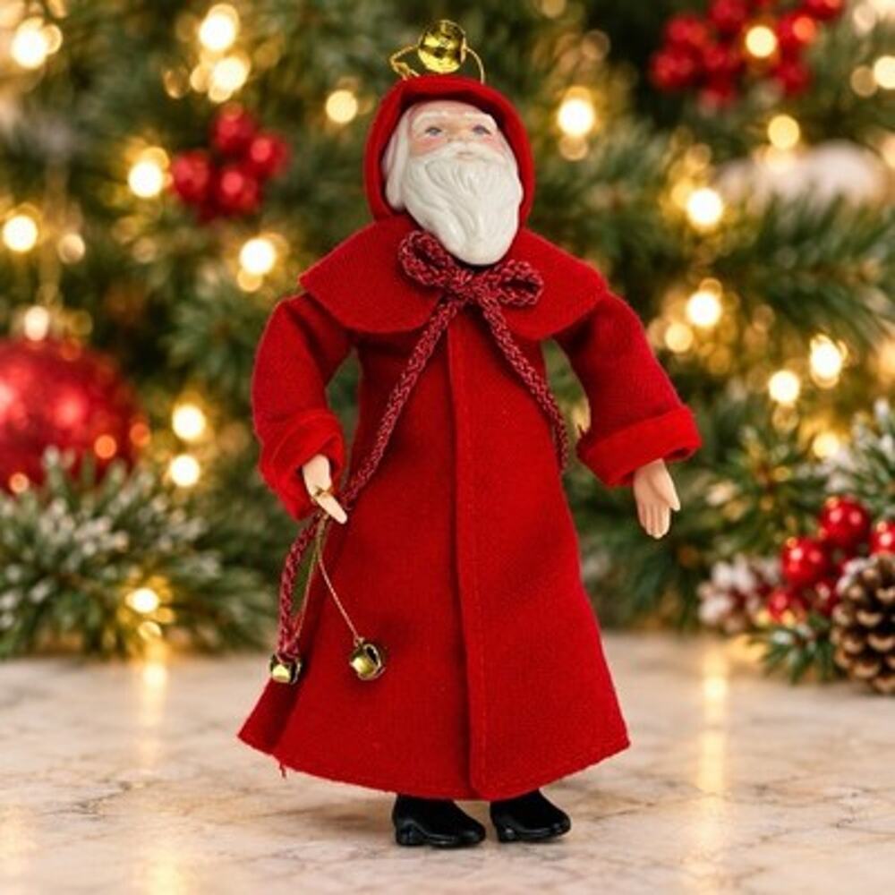Vintage 1988 Kurt Adler Santa Claus Ornament Doll Red Robe Bells Taiwan 8”